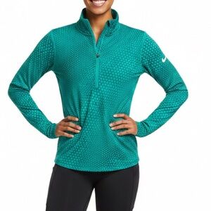 Nike Dri-FIT Women’s Green Geometric Half-Zip Long Sleeve Running Top Size Small